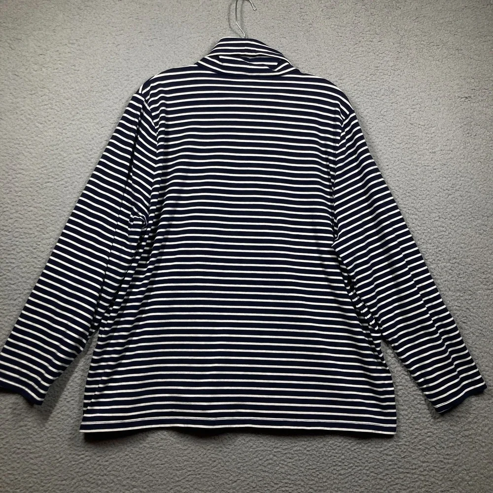 Talbots Turtleneck Top Women 3X Navy Blue Striped Cotton Blend Long Sleeve 8947